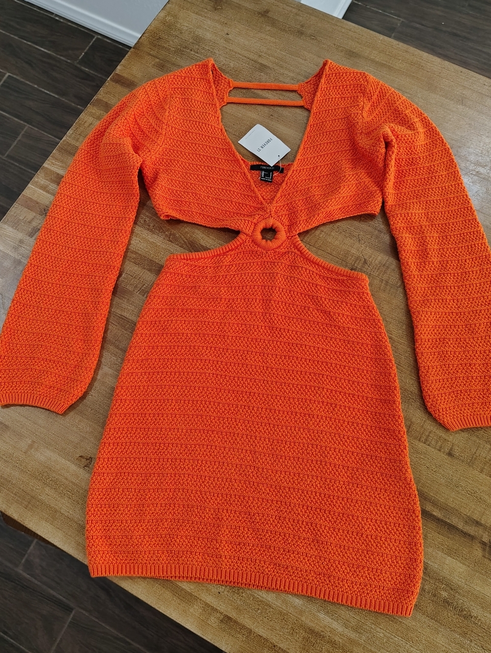 FOREVER 21 SEXY Bright Orange Crochet Cutout Mini Dress Size S NWT